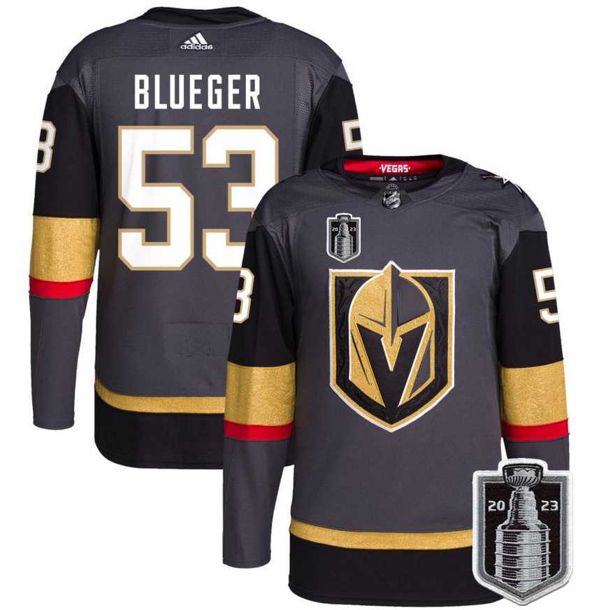 Mens Vegas Golden Knights #53 Teddy Blueger Gray 2023 Stanley Cup Final Stitched Jersey Dzhi